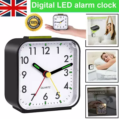 Quartz Alarm Clock With Night Light No Tick Snooze Silent Small Bedside Clocks • £6.99