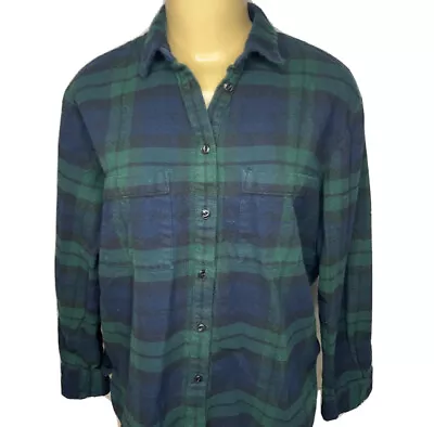 Madewell Flannel Shirt Ex-Boyfriend Plaid Check Green Button Front Women Sz S  • $19.99