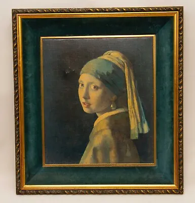 Vintage FIEHL Quality Reproduction Oil Painting Girl With A Pearl Earring Framed • £68