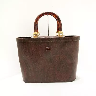 Auth ETRO - Dark Brown Red Multi PVC Leather Handbag • $116