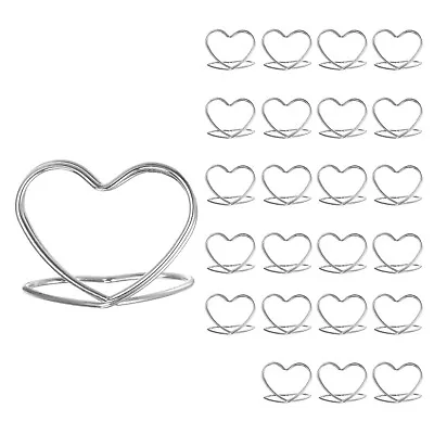 24pcs Table Number Holders 30mm Tall 35mm Base Width Double Heart Silver Tone • £10.54