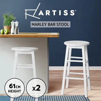 Artiss 2x Bar Stools Kitchen Dining Chairs Counter Round Stool Wooden White • $81.95