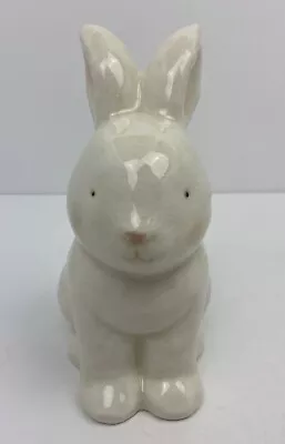 Amscan Ceramic Sitting White Bunny Rabbit COIN BANK With Stopper Easter Crazing • $15