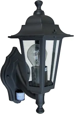 Black Lantern Wall Light With PIR Sensor 240V E27 Motion Sensor Garden Lighting • £22.99