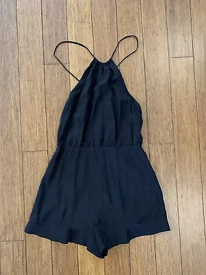 Black Kookai 100% Silk Strappy Halter Neck Playsuit Size 36 (6) • $20