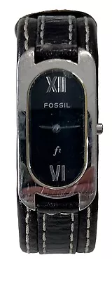 Vtg Fossil F2 Womens Watch Brown Leather Black Face Silver Case Needs Battery • $14.88