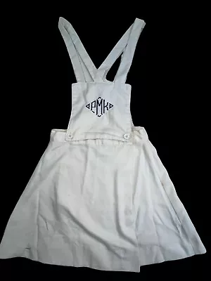 Vintage 70's White Wrap Adjust Skirt + Attached Bib Overalls PMK Embroidered Top • $111.09