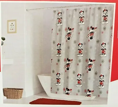 $34.99 • Buy Disney Mickey And Minnie Mouse Christmas Holiday Fabric Shower Curtain 72 X 72