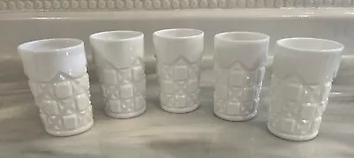 Set Of 5 Vintage Westmoreland Milk Glass Tumblers - Old Quilt Pattern • $19.99