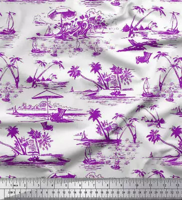 Soimoi Velvet Fabric ChairPalm Tree & Yacht Beach Print Fabric-aeM • $14.79