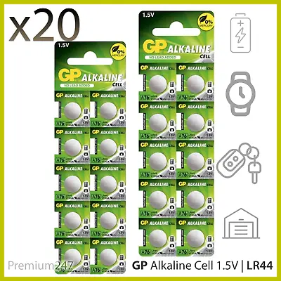 20 X GP LR44 1.5V Batteries A76  LR 44 AG13 357 L1154 Longest Expiry Date UK • £5.89