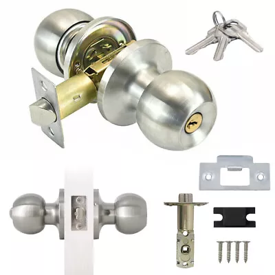 £7.49 • Buy Stainless Steel Round Knobs Entrance Lock Door Entry With Key UK