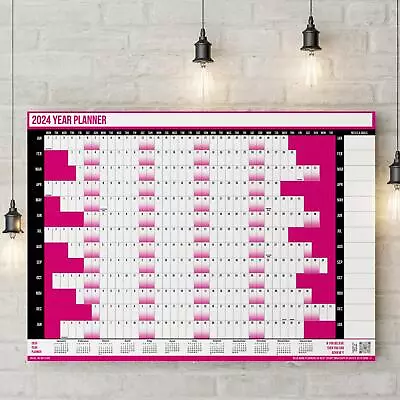2024 Wall Planner Pink Annual Year Calendar Home Office 12 Months Calendar • £4.99