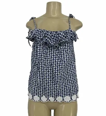 J.CREW Size 2 Women Gingham Spaghetti Tie Strap Scallop Hem Top T20 • $17.09