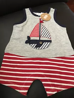 SailBOAT BABY MUDPIE  Cotton Romper Outfit Sz 3/6 Mos • $15