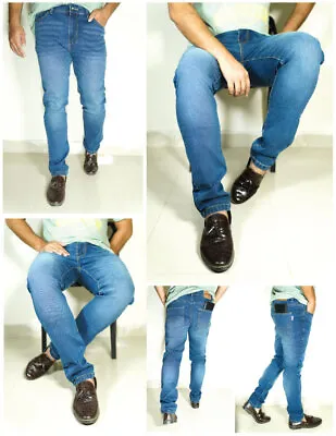 Mens Slim Fit Jeans Relaxed Casual Elegant Skinny Stretch Dark Blue Denim Pants • $20.99