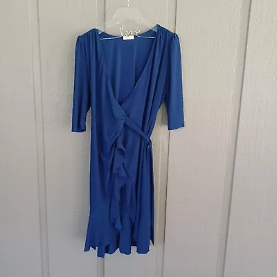 Kiyonna Whimsy Wrap Dress Surplice Neckline Flounces Detail Cobalt Blue Size M • $39