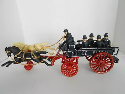 Vintage Cast Iron Horse Drawn Police Patrol Wagon Pull Toy Collectible • $69