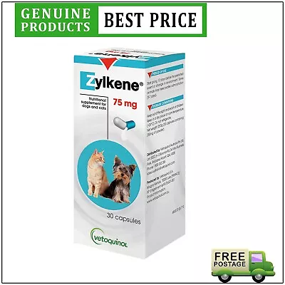 Zylkene Nutritional Supplement For Dogs And Cats Upto 10 Kg 30 Capsules 75 Mg • $47.92