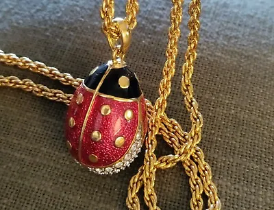 $9.99 • Buy Joan Rivers Enameled Ladybug Pendant Cable Chain Necklace Gold Tone  