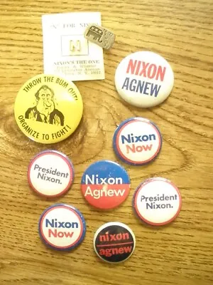 10 Pc Lot NIXON Presidential Campaign Pin Button Ring  N  Throw Bum Out 'n Agnew • $34.99