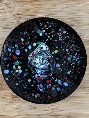 Vintage Small Enamel On Copper Plate - Black With Multicolor • $20