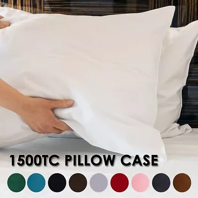 2X 1500TC Pillow Cases Pillowcases Standard Queen King European Body Ultra Soft • $11.99