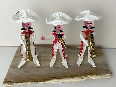 Mariachi Band White Red With Instruments Hand Blown Glass (Set Of 3) FREE SHIP • $15.93