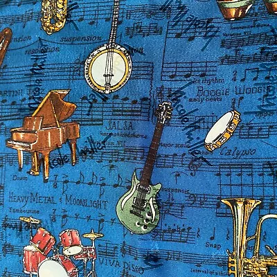 Vintage Nicole Miller Musical Notes & Instruments 100% Blue Silk  21” X 21” • $12.50