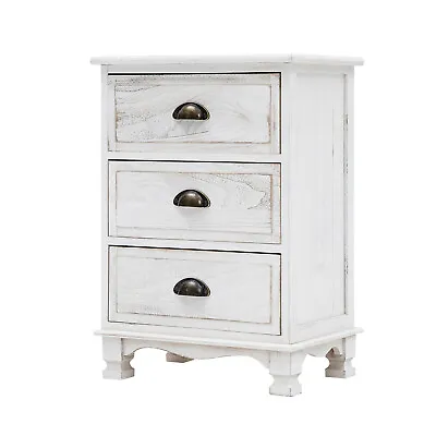 LaBella Bedside Table 3 Drawer Side Table Storage Cabinet Bedroom VINTAGE WHITE • $89