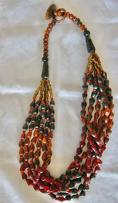 Vintage NAGALAND Multi Strand Horn And Glass Beads Necklace • $55
