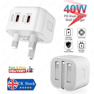 £11.99 • Buy 40W Fast Charging PD Plug Charger Double USB-C For IPhone 14 14 Pro 14 Pro Max