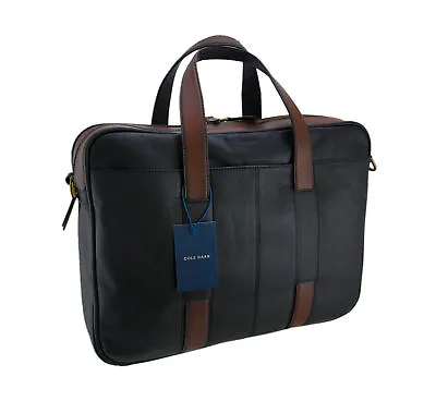 Cole Haan Buchannon Mens Designer Genuine Brown Leather Black Business Briefcase • $149.99