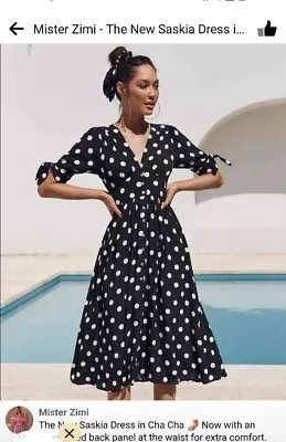 Mister Zimi 6 Black And White Polka Dot Midi Dress Saskia Cha Cha Button Placket • $57.69