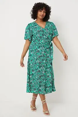 Wallis Curve Green Polka Dot Button Through Midi Dress • £22