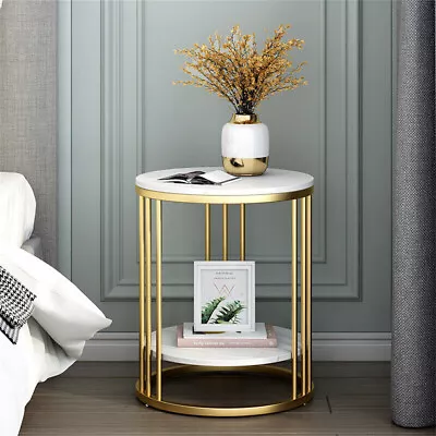 Gold Round Marble Coffee Table Entryway Side Accent Table Photo Vase Nightstand • £59.91