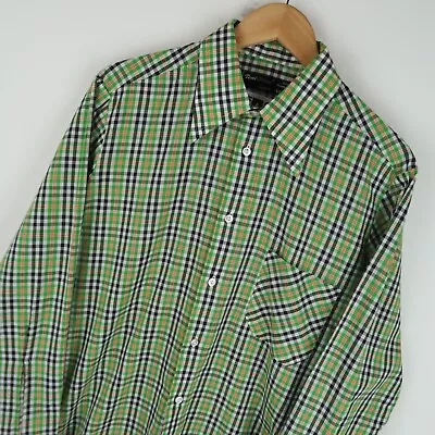 Vintage 70's Checked Dagger Collar Mens Shirt Disco SZ  Medium  (M3930) • £20.95