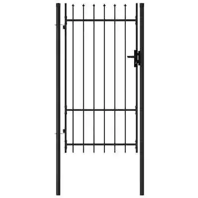 Fence Gate Garden Metal Fence Post With Top Steel Black Single Door VidaXL • $239.99