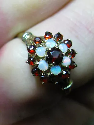 9CT Gold Opal & Red Garnet Gemstone Ring. Size N. Full Hallmarks • £120