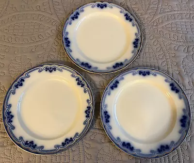 VTG W.H. Grindley 3 FLO BLUE Dinner Plates 10 . 2 Are THE OLYMPIC & 2 IDRIS • $24