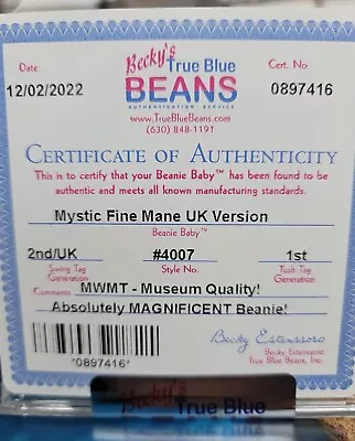 Ty Beanie Uk Mystic Fine Mane 2nd/1st Gen. Mwmt Mq. Tbb Authenticated • $695