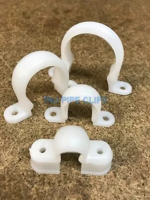 White Plastic Saddle Band Pipe Clips - Pack Of 10 - Optional 12mm Spacers Snapon • £3.50