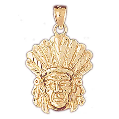 NEW 14k YELLOW GOLD NATIVE AMERICAN INDIAN CHIEF HEAD DRESS CHARM PENDANT  • $306.03