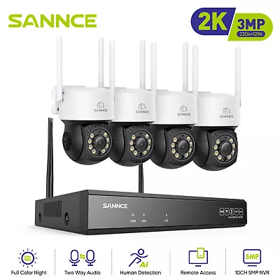 SANNCE 3MP Wireless Security System 8CH NVR WiFi PTZ Camera Outdoor 2 Way Audio • $319.89