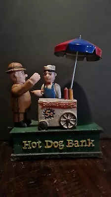 HOT DOG CART CAST IRON COIN BANK *working* GREAT CONDITION • $69