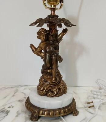 $59 • Buy Cherub Vintage Metal Lamp With Marble Base