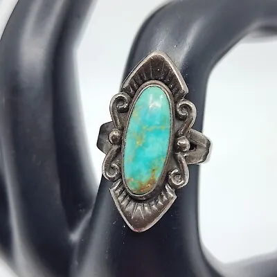 Vintage OLD Handmade Genuine Navajo Sterling Turquoise Ring Size 5 • $52.59