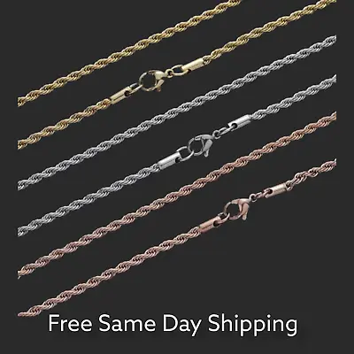 Stainless Steel Gold Plated Rope Chain 3mm Hip Hop Jewelry Unisex Men Women • $4.99