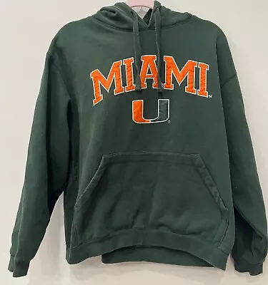 Miami Hurricanes UM Men Green Pullover Hoodie Sweatshirt Sz Adult Medium • $12