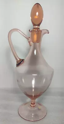 VTG MCM Pink Glass Decanter W/ Stopper Roumania • $45